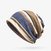 COKK bawełniana czapka mężczyźni Turban Skullies czapki Hedging czapka dzianiny paski czapki Bonnet kapelusz szalik workowata czapka kołnierz dorywczo 1